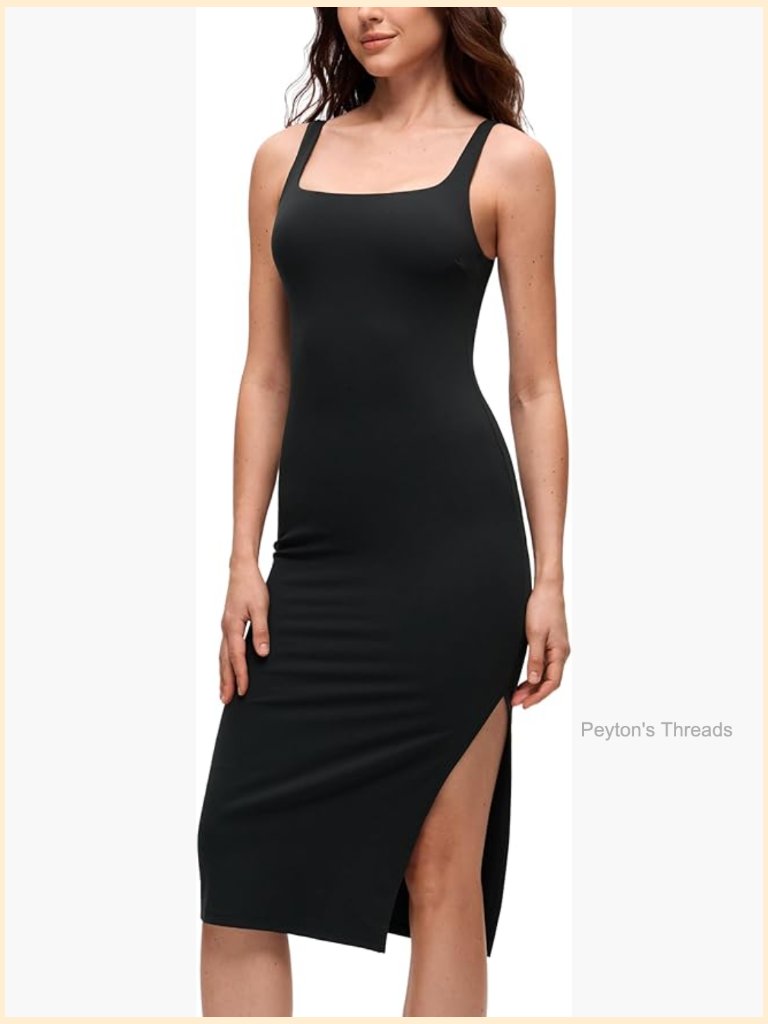 Butterluxe Square Neck Bodycon Midi Dress With Built-In Bras Side Slit